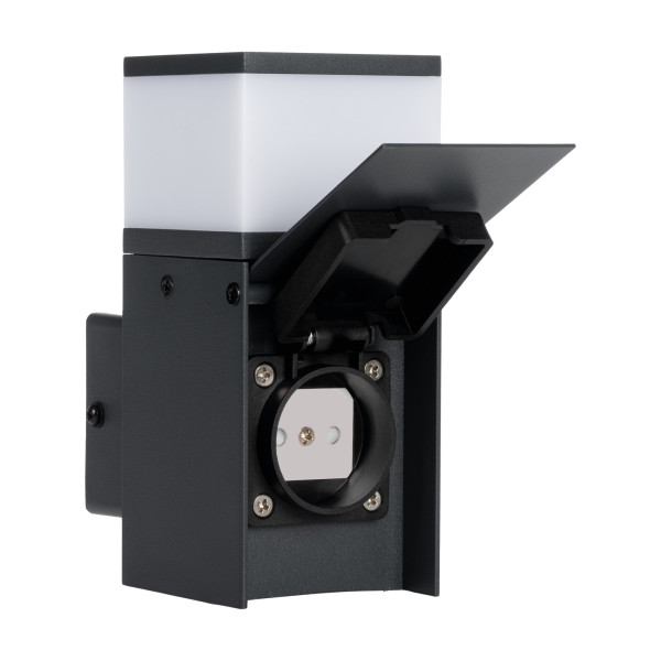 Kanlux Wandleuchte DASTEN EL16 mit Steckdose Außen schwarz G9 IP44 38768