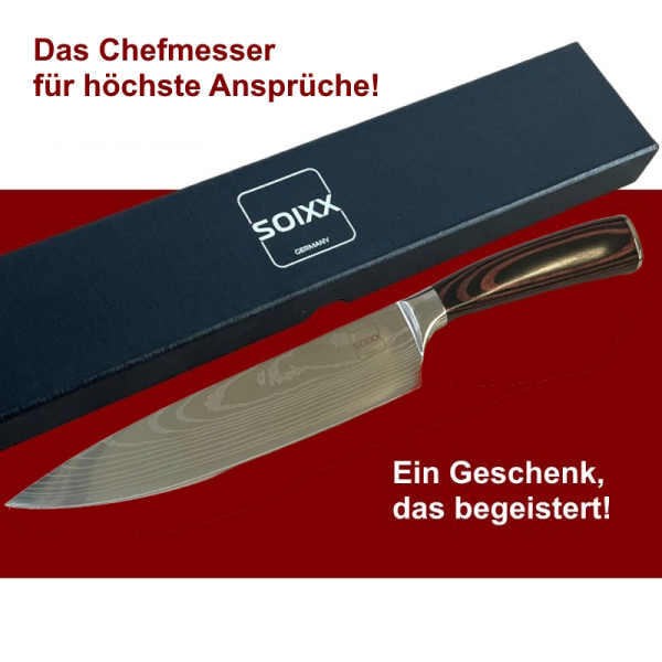SOIXX Chefmesser Kochmesser, Edelstahl, sehr scharfe Klinge, Holzgriff, Geschenkbox