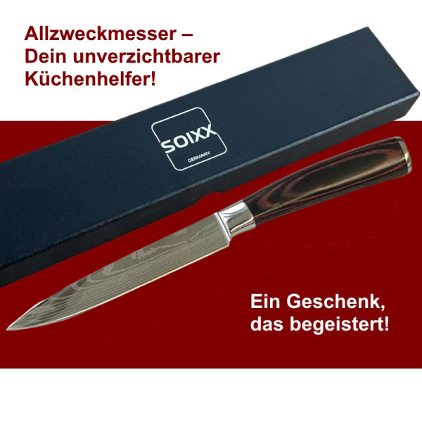 SOIXX Allzweckmesser Kochmesser, Edelstahl, scharfe Klinge, Holzgriff, Geschenkbox