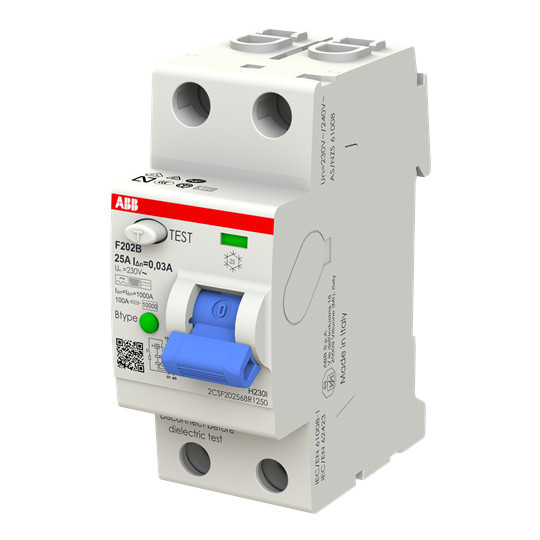 ABB F202B-25/0,03 FI-Schutzschalter Typ B 2P, 25A, 30mA, 3kA, 2TE