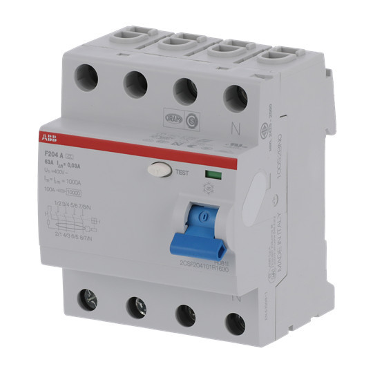 ABB F204A-63/0,03 FI-Schutzschalter 4P,Typ A,63A,30mA