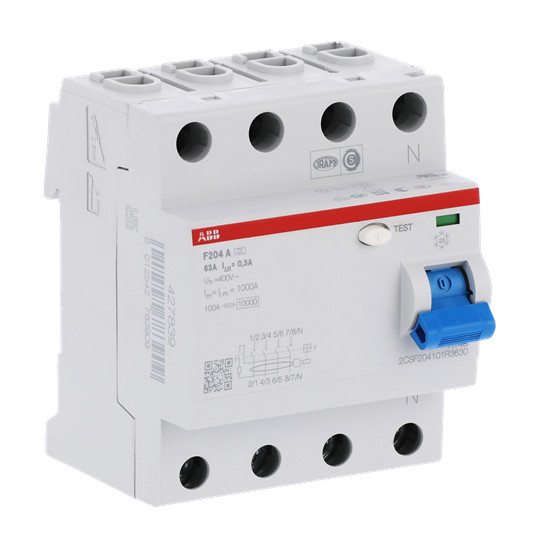 ABB F204A-63/0,3 FI-Schutzschalter 4P,Typ A,63A,300mA