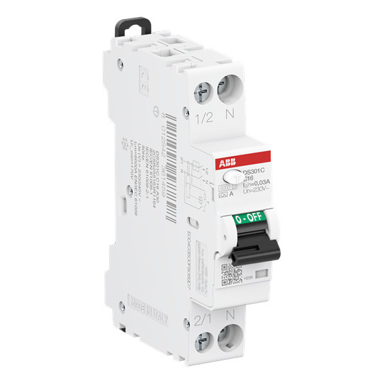 ABB DS301CA-C16/0,03 FI/LS-Schalter 6kA, 1P+N, Typ A, C16, 30mA 1 Teilungseinheit