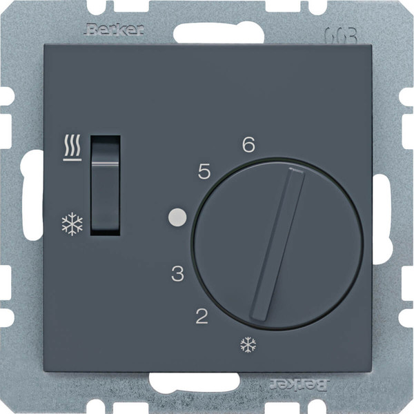 Berker 20291606 Temperaturregler. Wechsler mit Schalter Heizen/Kühlen. S.1/B.3/B.7. anthr. mt.