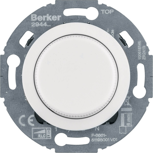 Berker 294410 Universal-Drehdimmer mit Zentralstück (R. L. C. LED). Serie 1930/Glas. pw. gl.