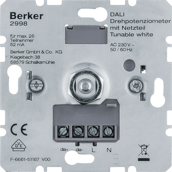 Berker 2998 DALI Drehpotenziometer Tunable white mit Netzteil. Softrastung. Lichtsteuerung