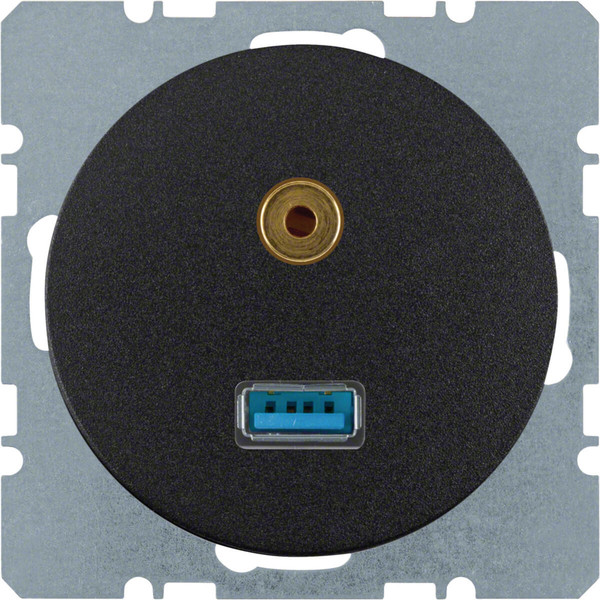 Berker 3315392045 USB/3.5 mm Audio Steckdose R.1/R.3 schwarz. glänzend