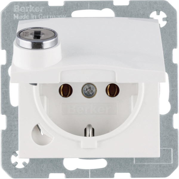 Berker 41638989 Schuko Steckdose m. Schraub-Liftklemmen.Klappd..Schloss. S.1.polarweiß. glänzend