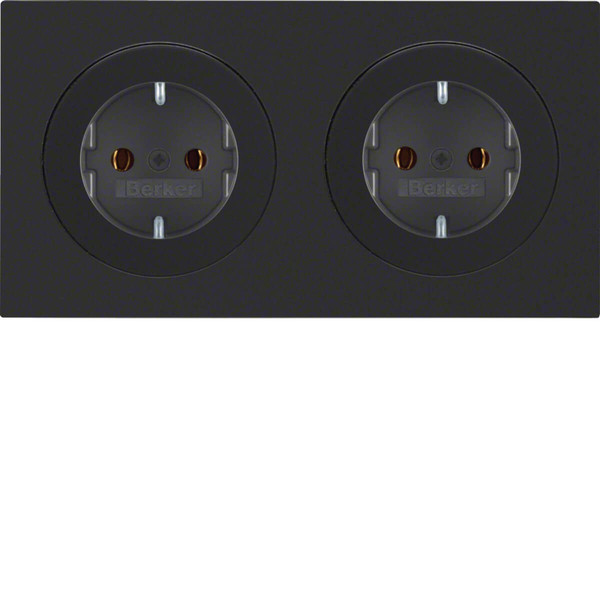 Berker 47202045 Steckdosen-Kombination Schuko 2fach mit Rahmen R.3 schwarz. glänzend