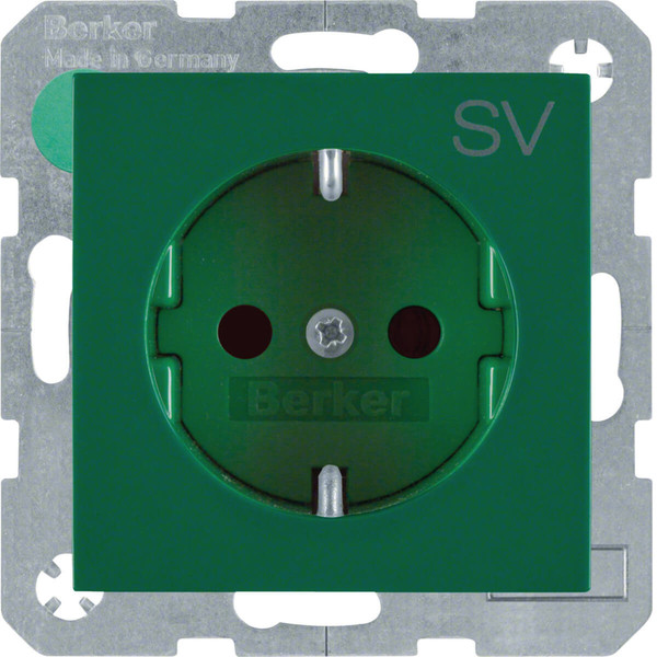 Berker 47238903 Steckdose Schuko mit Aufdruck SV. erh. Berührungsschutz. S.x/B.x. grün gl.