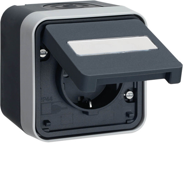 Berker 47413525 Steckdose Schuko mit Klappdeckel AP. W.1. grau matt