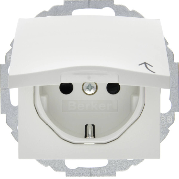 Berker 47441909 Steckdose Schuko mit Klappdeckel u. erh.BS S.1/B.3/B.7 polarweiß matt
