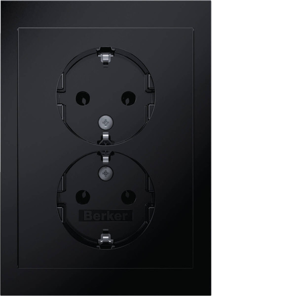 Berker 47742245 Doppelsteckdose Schuko mit Abdeckplatte. Berker R.3. schwarz glänzend