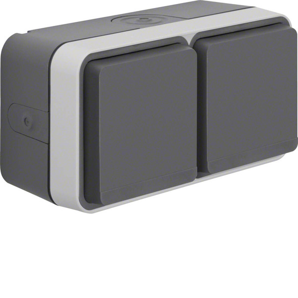 Berker 47753525 Steckdose Schuko 2fach waagerecht mit Klappd.. 4 Leitungseinf. AP W.1 grau