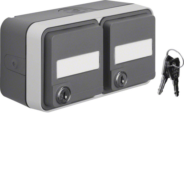 Berker 47893525 Doppelsteckdose Schuko mit Klappd..Beschr.-Feld.ungl.Schließung AP W.1 grau