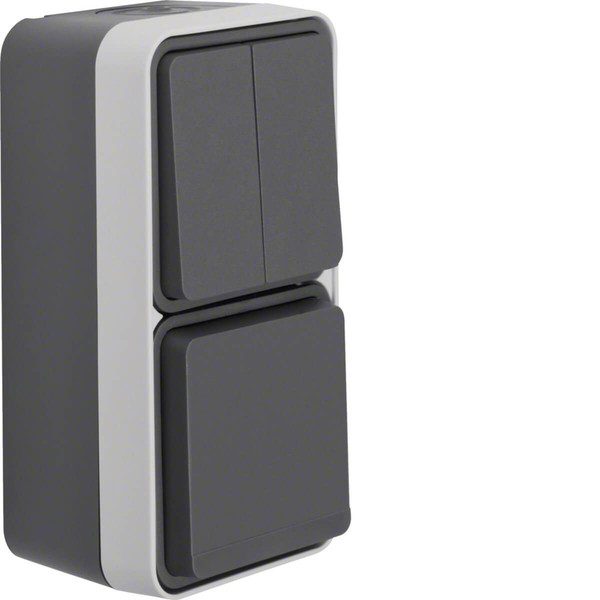 Berker 47903515 Kombination Serienschalter/Steckdose Schuko mit Klappdeckel AP W.1 grau