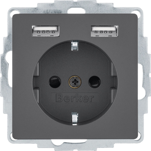 Berker 48036086 Steckdose Schuko/USB A-A. Q.x. anthrazit samt. lackiert