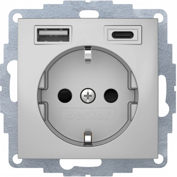 Berker 48041404 Steckdose Schuko/USB A-C B.3. alu matt. lackiert