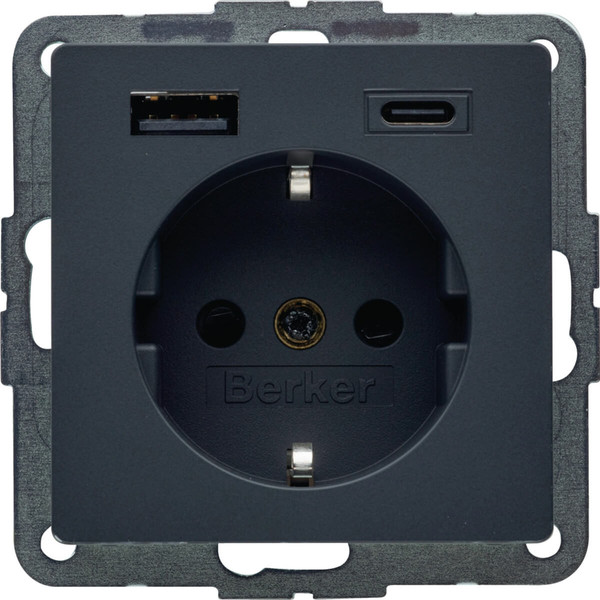 Berker 48146086 Steckd. SCHUKO/USB AC 20W PD Qx ant samt