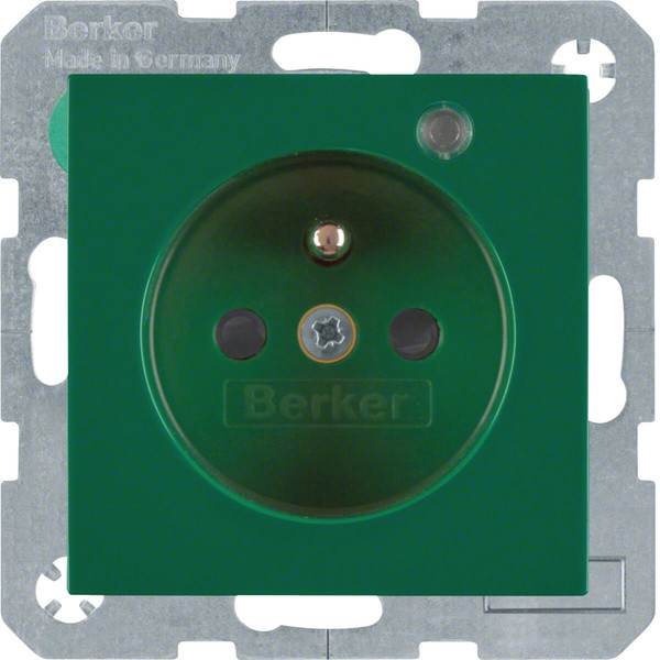 Berker 6765098913 Steckdose mit Schutzkontaktstift und Kontroll-LED S.1/B.3/B.7 grün. glänzend