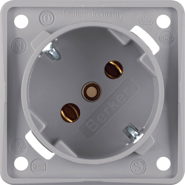 Berker 841852526 Steckdose Schuko 45°. mit Schraubklemmen. Integro Modul-Einsätze. grau m.