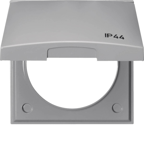 Berker 918282597 Rahmen mit Klappdeckel und Aufdruck IP44. Integro Flow. grau glänzend
