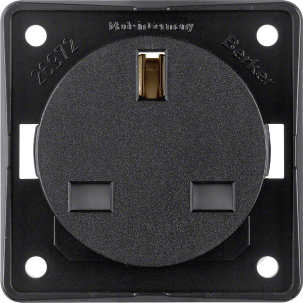 Berker 9626205 Steckd. m. Schutzk. British St.. erh. Ber.schutz. S.-kl.. Int. Eins.. schw. m.