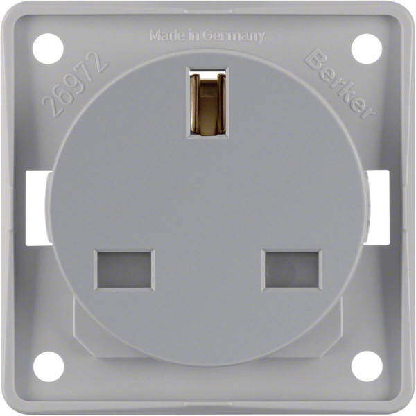 Berker 962622506 Steckd. m. Schutzk. British St.. erh. Ber.schutz. S.-kl.. Int. Einsätze. grau m.
