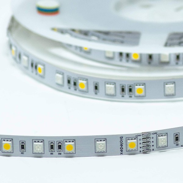 Bioledex LED Streifen 24V 14,4W/m 60LED/m RGB+WW 5m Rolle Farbwechsel Flex-Stripe