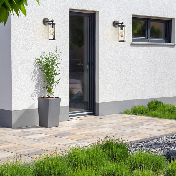 Brilliant Sidney Außenwandleuchte E27 IP44 Schwarz Transparent 44290/06