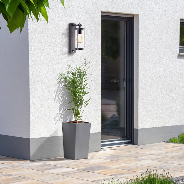 Brilliant Sidney Außenwandleuchte mit Bewegungsmelder E27 IP44 Schwarz Transparent Bewegungsmelder 44291/06