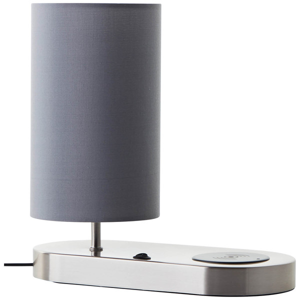 Brilliant Clarie Tischleuchte 26cm mit Induktionsladeschale E14 Nickel Grau Wireless charging 60091/68