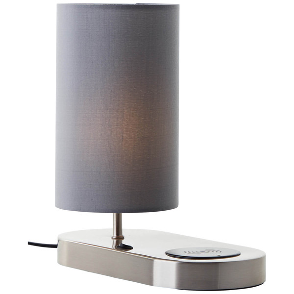 Brilliant Clarie Tischleuchte 26cm mit Induktionsladeschale E14 Nickel Grau Wireless charging 60091/68
