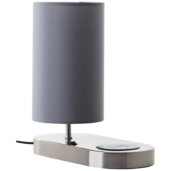 Brilliant Clarie Tischleuchte 26cm mit Induktionsladeschale E14 Nickel Grau Wireless charging 60091/68