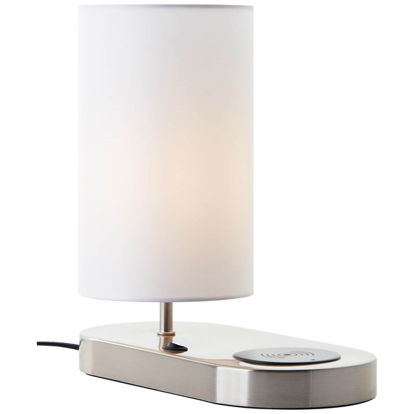 Brilliant Clarie Tischleuchte 26cm mit Induktionsladeschale E14 Weiß Eisen Wireless charging 60091/75