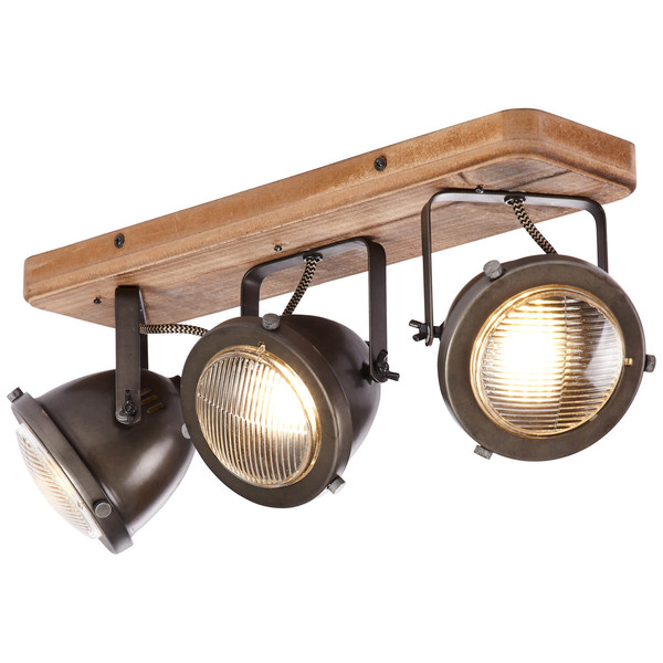 Brilliant Carmen Wood Spotbalken, 3-flammig GU10 Burned Steel Holz FSC® 72030/84