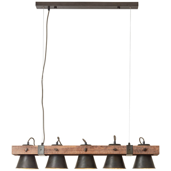 Brilliant Plow Pendelleuchte, 5-flammig E27 Schwarz Stahl Holz FSC® 82175/46