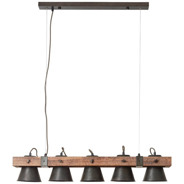 Brilliant Plow Pendelleuchte, 5-flammig E27 Schwarz Stahl Holz FSC® 82175/46