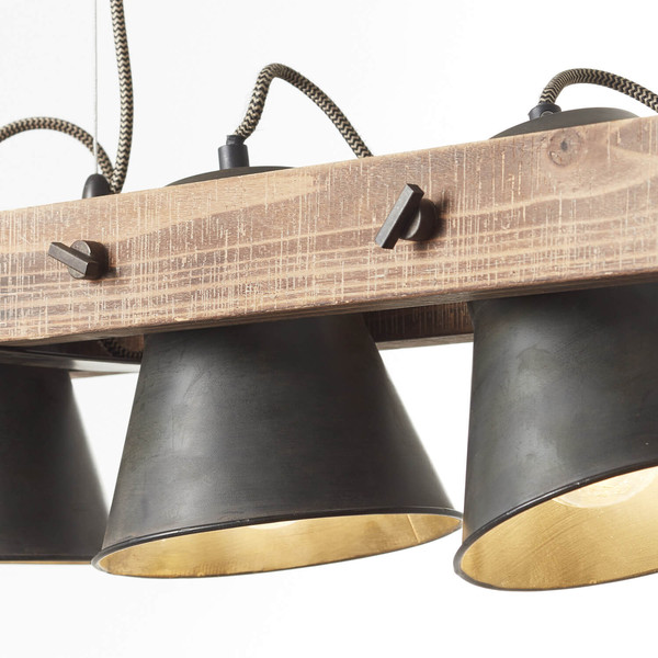 Brilliant Plow Pendelleuchte, 5-flammig E27 Schwarz Stahl Holz FSC® 82175/46