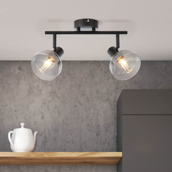 Brilliant Reflekt Spotrohr, 2-flammig E14 Schwarz Matt Rauchglas 82713/06