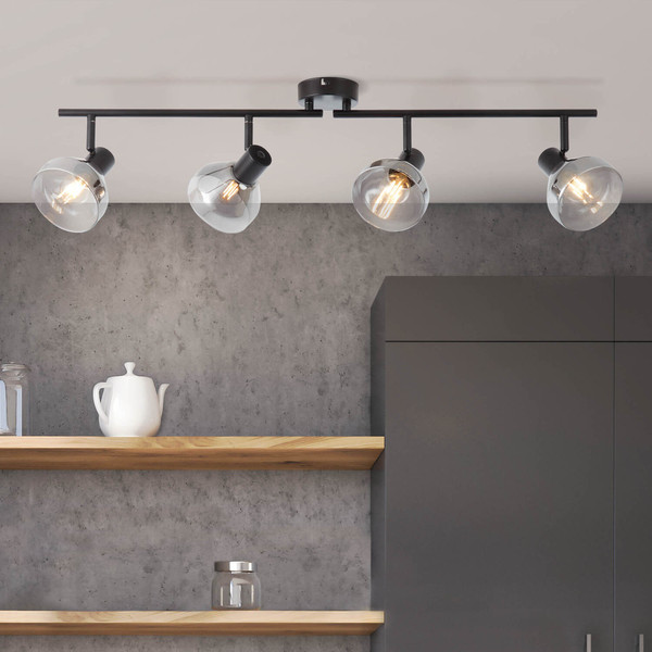 Brilliant Reflekt Spotrohr, 4-flammig, drehbar E14 Schwarz Matt Rauchglas 82732/06