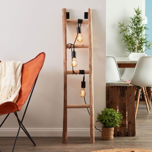 Brilliant Ladder Standleuchte, 3-flammig E27 Schwarz Holz FSC 93152/76
