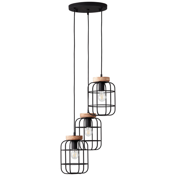 Brilliant Gwen Pendelleuchte, 3-flammig (Rondell) E27 Antik Holz Schwarz Korund FSC® 99255/66