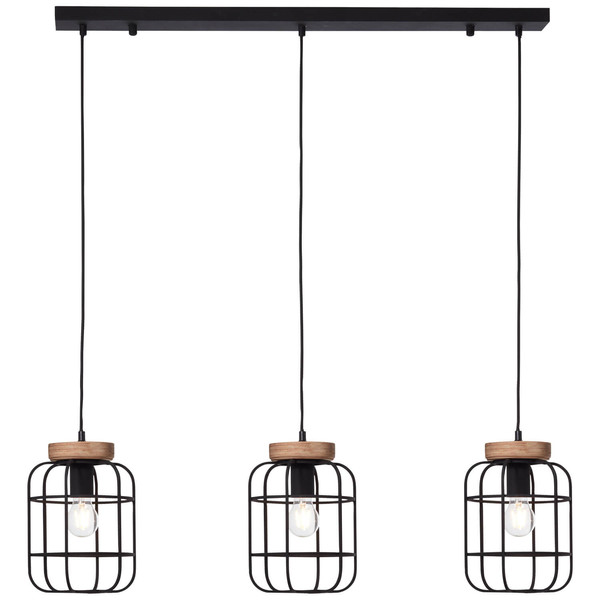 Brilliant Gwen Pendelleuchte, 3-flammig (Balken) E27 Antik Holz Schwarz Korund FSC® 99256/66