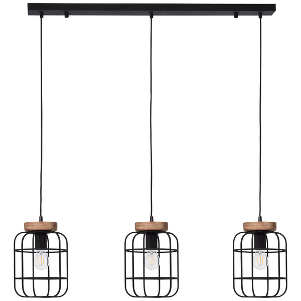 Brilliant Gwen Pendelleuchte, 3-flammig (Balken) E27 Antik Holz Schwarz Korund FSC® 99256/66