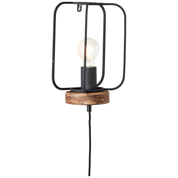 Brilliant Tosh Wandleuchte mit Zuleitung E27 Antik Holz Schwarz Korund FSC® 99499/66