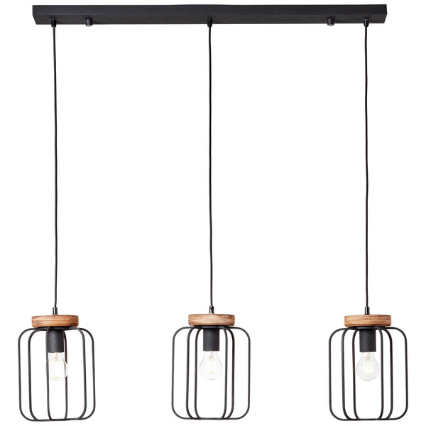 Brilliant Tosh Pendelleuchte, 3-flammig (Reihe) E27 Antik Holz Schwarz Korund FSC® 99503/66