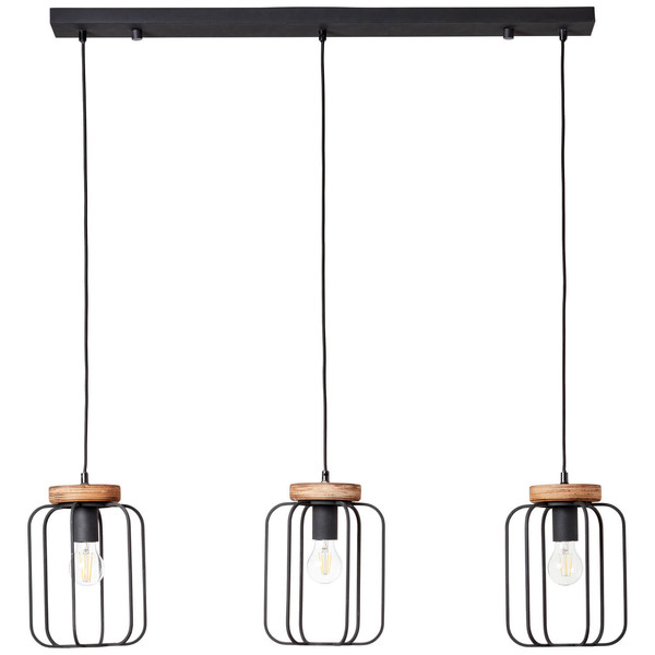 Brilliant Tosh Pendelleuchte, 3-flammig (Reihe) E27 Antik Holz Schwarz Korund FSC® 99503/66