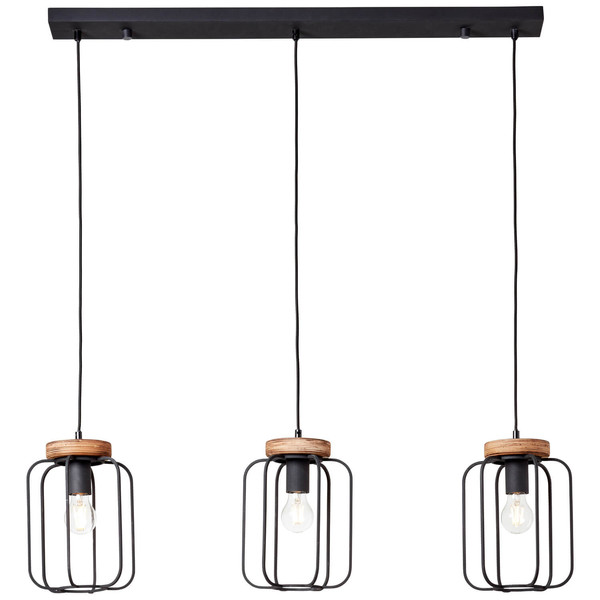 Brilliant Tosh Pendelleuchte, 3-flammig (Reihe) E27 Antik Holz Schwarz Korund FSC® 99503/66