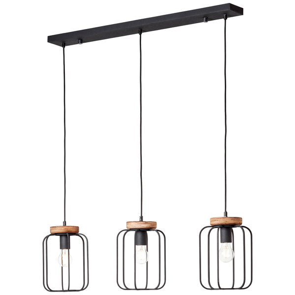 Brilliant Tosh Pendelleuchte, 3-flammig (Reihe) E27 Antik Holz Schwarz Korund FSC® 99503/66